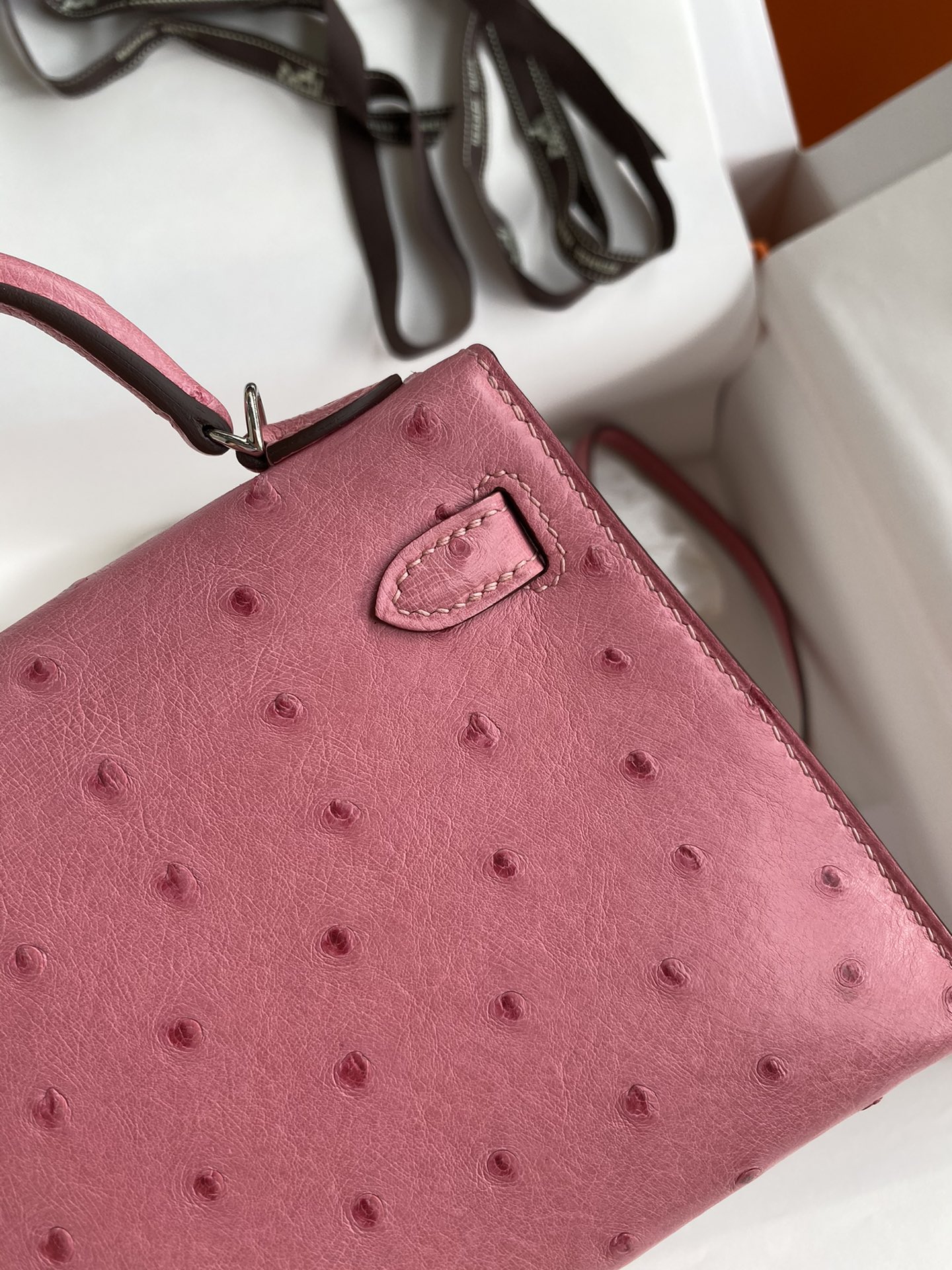 Hermes Kelly Mini II Bag 19CM In Pink Ostrich Leather